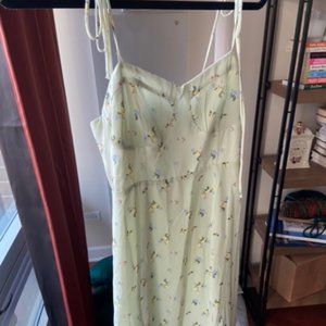 F21 Light Green Midi Dress with Tie Straps and Slit Size Small